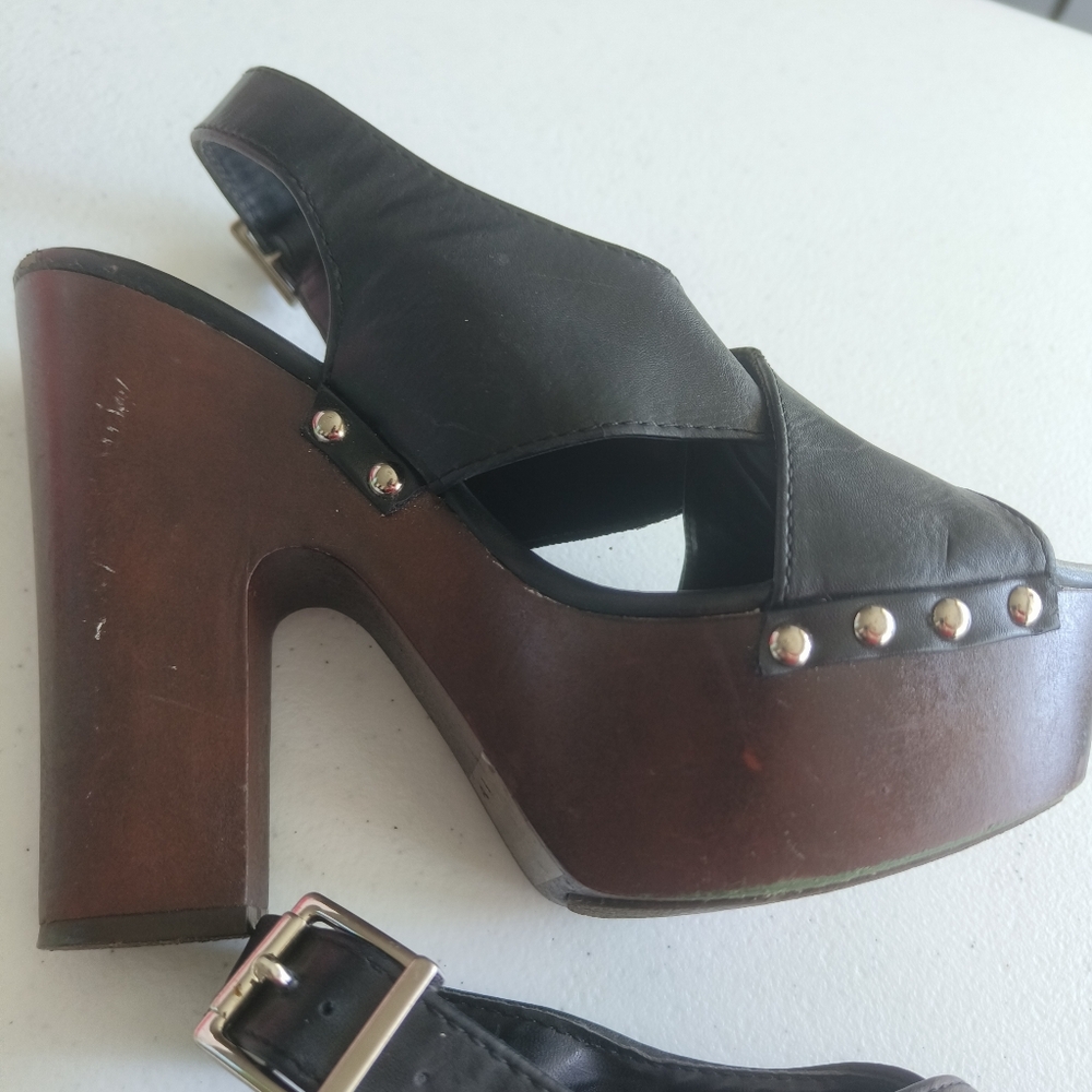 Breckelle's women's platform shoes size 8 Black/brown with open cross toe - Picture 5 of 12
